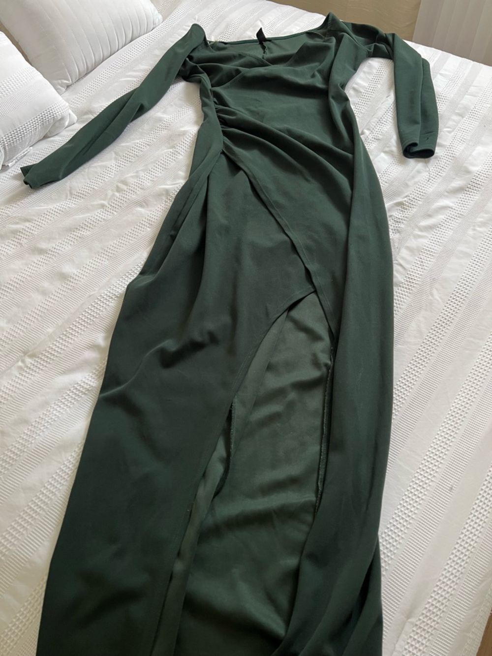 Windsor Elegant Dark Green Long Sleeve Wrap Maxi Dress